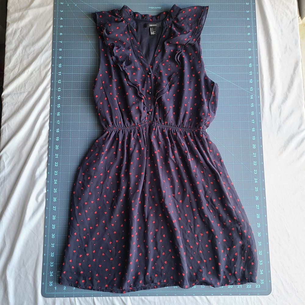 Navy Dress With Red Hearts Soft Girl Valentine Date Night Romance Flirty Ruffles